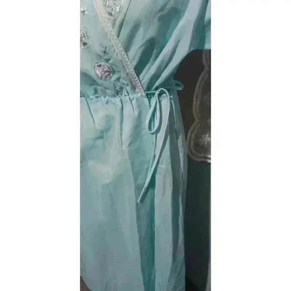 "GLENCRAFT " Vintage Pale Blue Embroidered Ladies Wrap Around Summer Robe Size M - Picture 7 of 10